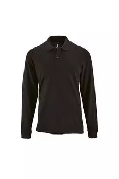 Идеальная рубашка-поло из пике с длинными рукавами SOL'S, черный