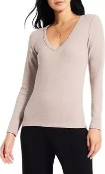 Идеальный трикотаж в рубчик, длинный рукав, V-образный вырез NIC+ZOE, цвет Macaroon