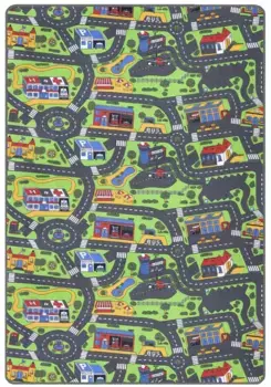Идеи Primaflor в текстильном детском ковре "CITY", прямоугольный, уличный игровой ковер, ширина улицы ок. 9 см, детская комната Primaflor-Ideen in Textil 95х133 см, зеленый