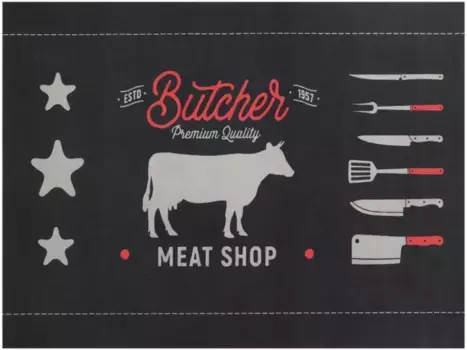 Идеи Primaflor в текстильном коврике "Коврик для гриля-барбекю BEEF", прямоугольный, грязеулавливающий коврик, нескользящий, моющийся Primaflor-Ideen in Textil 90х120 см, черный