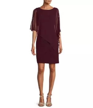 Ignite Evenings Асимметричное платье-футляр с круглым вырезом и короткими рукавами-накидками, фиолетовый