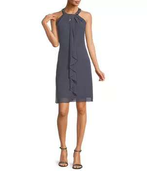 Ignite Evenings Шифоновое платье без рукавов с оборками и рюшами спереди Ignite Evening, серый