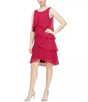 Ignite Evenings Шифоновое платье-футляр без рукавов с круглым вырезом и тюльпанами, фиолетовый