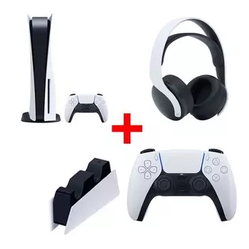 Игровая консоль Sony Playstation 5 Standard Edition + геймпад + Pulse 3D Wireless + зарядная подставка, 825 ГБ, белый