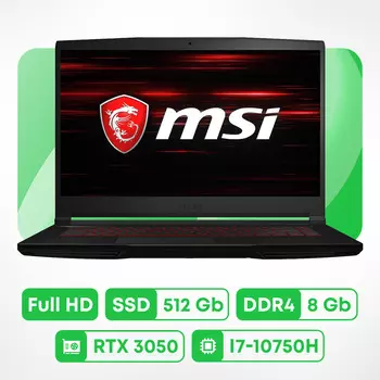 Игровой ноутбук MSI GF63 15.6'', 8 Гб/512 Гб, черный, английская клавиатура