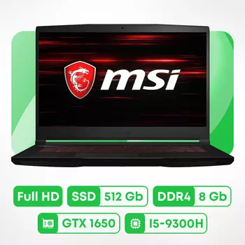 Игровой ноутбук MSI GF63 9SC, 15.6'', 8 ГБ/512 ГБ, i5-9300H, GTX 1650, черный, английская клавиатура
