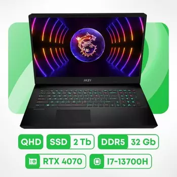 Игровой ноутбук MSI GP77, 17.3", 32Гб/2Тб, i7-13700H, RTX 4070, черный, английская раскладка