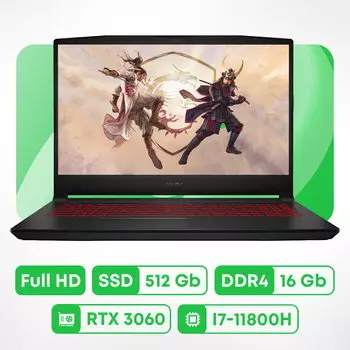 Игровой ноутбук MSI Katana GF66 11UE, 15.6'', 16 ГБ/ 512 ГБ, i7-11800H, RTX 3060, черный, английская клавиатура