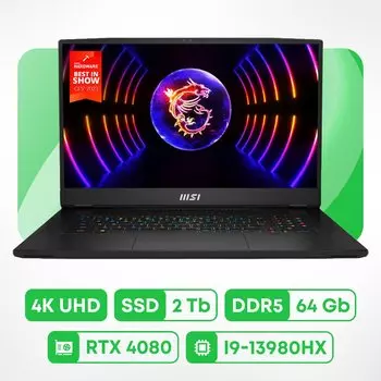 Игровой ноутбук MSI Titan GT77HX 17.3'', 64ГБ/2ТБ, i9-13980HX, RTX 4080, черный, английская клавиатура