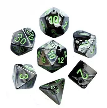Игровые кубики + коробка, Chessex, 7 шт. Зелёные.