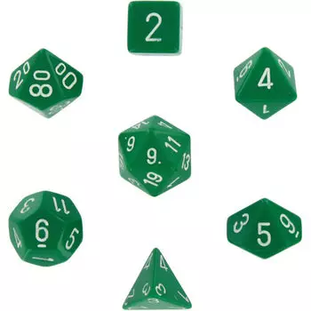 Игровые кубики Opaque Polyhedral Dice 7 Set: Green/White Chessex