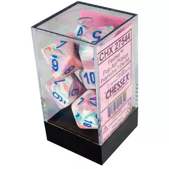 Игровые кубики Poly 7 Set: Festive Pop Art W/Blue Chessex Dice