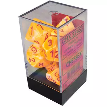 Игровые кубики Poly 7 Set: Festive Sunburst W/Red Chessex Dice