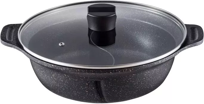 IH ND-4591 Кастрюля на две порции со стеклянной крышкой, 10,2 дюйма (26 см), с мраморным ромбовидным покрытием Bestco