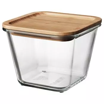 IKEA 365+ ИКЕА/365+ Контейнер для продуктов с крышкой, четырехугольной формы стекло/бамбук, 1.2 л IKEA