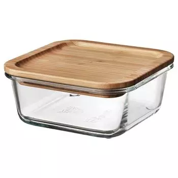 IKEA 365+ ИКЕА/365+ Контейнер для продуктов с крышкой, четырехугольной формы стекло/бамбук, 600 мл IKEA