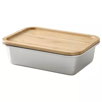 IKEA 365+ ИКЕА/365+ Контейнер для продуктов с крышкой, прямоугольн формы нержавеющ сталь/бамбук, 1.0 л IKEA