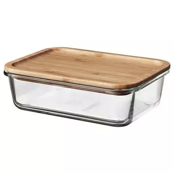 IKEA 365+ ИКЕА/365+ Контейнер для продуктов с крышкой, прямоугольн формы стекло/бамбук, 1.0 л IKEA