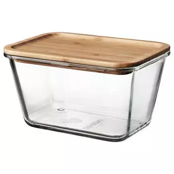 IKEA 365+ ИКЕА/365+ Контейнер для продуктов с крышкой, прямоугольн формы стекло/бамбук, 1.8 л IKEA