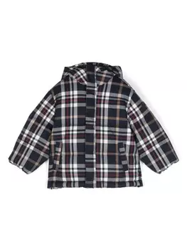 Il Gufo клетчатый пуховик с капюшоном, синий