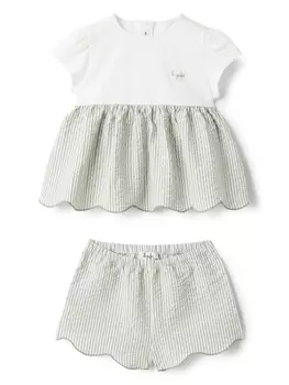 Il Gufo комплект из футболки и полосатых шортов, зеленый