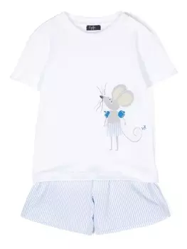 Il Gufo комплект из футболки и шортов с графичным принтом, синий