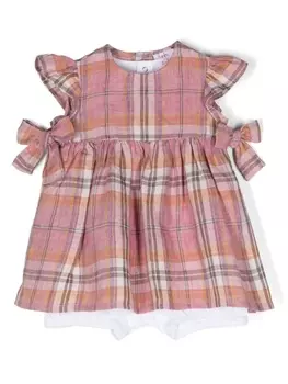 Il Gufo комплект из ромпера и платья в клетку, розовый