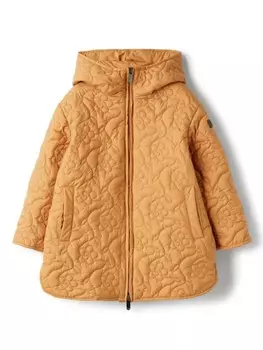 Il Gufo стеганое пальто с капюшоном и цветочным принтом, оранжевый