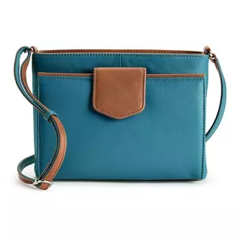 ili Кожаная сумка-органайзер через плечо с заостренным язычком и блокировкой RFID Ili, цвет Jeans Blue Saddle