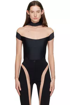 Иллюзионный боди Mugler, черный