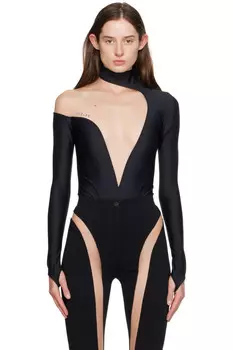 Иллюзионный боди Mugler, черный