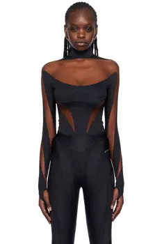 Иллюзионный боди Mugler, черный