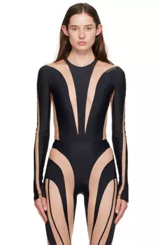 Иллюзионный боди Mugler, черный