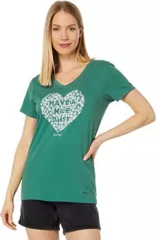 Имейте приятное ромашковое сердечко с коротким рукавом Crusher Vee Life is Good, цвет Spruce Green