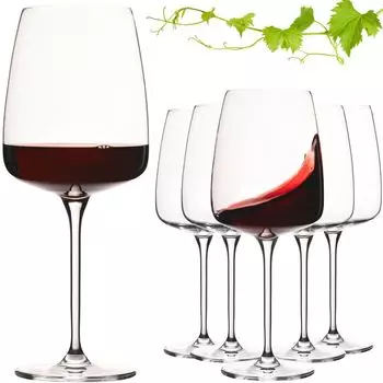 IMPERIAL Большие квадратные бокалы для красного вина, 600 мл, набор из 6 бордовых бокалов "Milano" из хрустального стекла, можно мыть в посудомоечной машине IMPERIAL glass, прозрачный