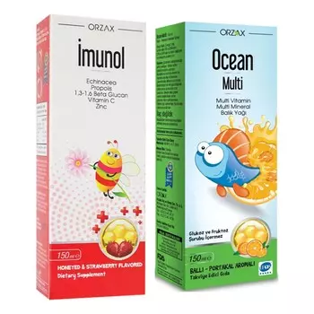 Имунол сироп Orzax, 150 мл + Мультивитаминный рыбий жир океан сироп, 150 мл