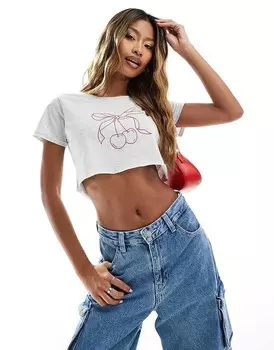 In The Style – Короткая детская футболка пестрого серого цвета с короткими рукавами и вишневым бантом