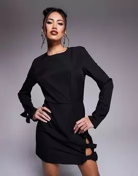 In The Style x Perrie Sian эксклюзивное структурированное мини-платье с длинными рукавами и бантом черного цвета