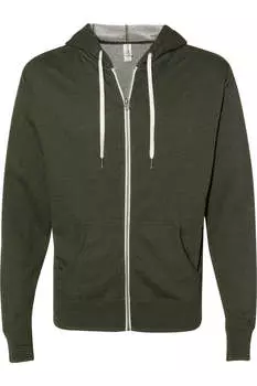 Independent Trading Co. Меланжевая толстовка из французского трикотажа с капюшоном и молнией по всей длине, цвет olive heather