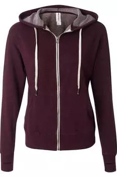Independent Trading Co. Меланжевая толстовка из французского трикотажа с капюшоном и молнией по всей длине, цвет burgundy heather