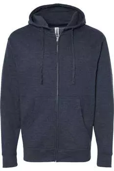 Independent Trading Co. Толстовка средней плотности с капюшоном и застежкой-молнией, цвет classic navy heather