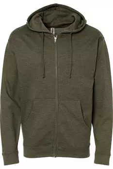 Independent Trading Co. Толстовка средней плотности с капюшоном и застежкой-молнией, цвет army heather