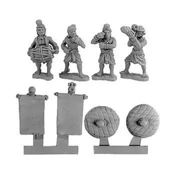 Индийские пешие музыканты, знаменосцы и носители зонтиков, Ancients - Indian (15mm) (Xyston Miniatures)