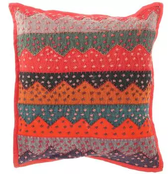 Индийский чехол на подушку, чехол на подушку в стиле пэчворк с вышивкой, подушка в этническом стиле - красный, хлопок, 40*40*0,5 см, декоративная подушка, декоративная подушка, диванная подушка Guru-Shop