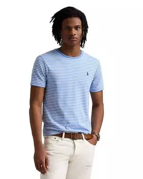 Индивидуальная узкая полосатая мягкая хлопковая футболка Polo Ralph Lauren, синий