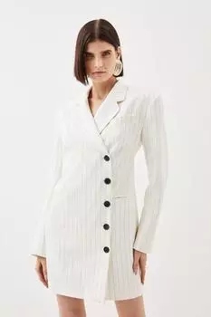 Индивидуальное однобортное платье-блейзер в компактную эластичную полоску Karen Millen, белый