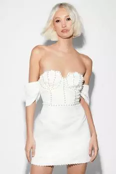 Индивидуальное платье премиум-класса, украшенное жемчугом Nasty Gal, белый