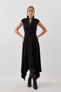 Индивидуальное платье-смокинг миди с воротником из полированной вискозы Karen Millen, черный