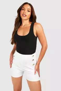 Индивидуальные шорты с высокой талией и высокими пуговицами boohoo, белый