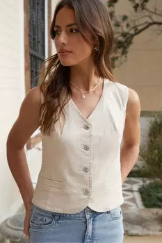 Индивидуальный джинсовый жилет Threadbare, бежевый